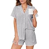 Ekouaer Pajamas Set for Women Classic Short Sleeve PJ Sets Button Down Lounge Sets Comfy Sleepwear