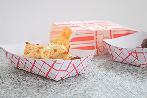 100 Red / White Food Trays (2 lb) WITH 100 Popcorn Bags (1 oz)