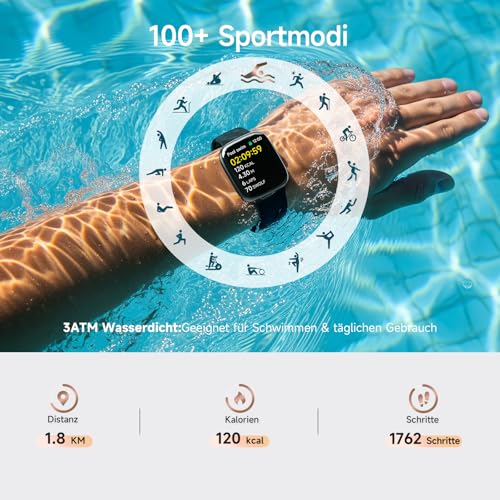 Women's Smartwatch, AMOLED 1.85 Inch Smart Watch for iPhone/Samsung/Android (Phone Function), Fitness Tracker with Integrated Alexa, 110 Sports Modes, IP68 Waterproof, Heart Rate Monitor, Sleep