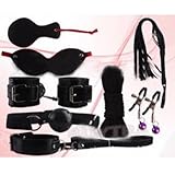OrangeTag Sex Game Black 8 Pcs-neck collar whip ball handcuffs rope mask clips