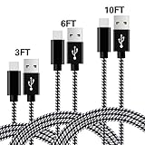 USB Type C Cable, HokoAcc 3 Pack [3ft,6ft,10ft] USB C Cable Extra Long Nylon Braided Fast Charger Cord For Samsung Note 8, Galaxy S8, Apple New Macbook, Nexus 6P 5X, Google Pixel, LG G5 G6 (Black)