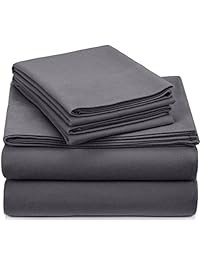 Pinzon Signature 190-Gram Cotton Velvet Flannel Queen Sheet Set, Graphite