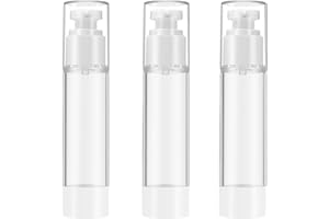Qeuly 3 Pack Airless Pump Bottles 0.5 oz Travel Size Pump Bottle Lotion Container Refillable Cosmetic Pump Dispensers for Foundation Moisturizer Shampoo Toiletry (SN-15)