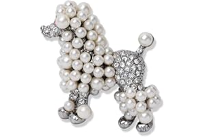 Ajojewel Cute Simulated Pearl Poodle Dog Brooch Pin Rhinestone Animal Lapel Collar Jewelry Accessories