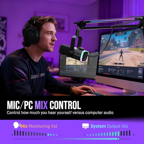 FIFINE AM8 Upgradation Gaming Microphone with RGB Boom Arm for Streaming, Podcast, XLR/USB Dynamic Mic with Mix Control, Tap-to-Mute for PC/Computer/Laptop/Mac/Audio Mixer Recording - AM8PROT