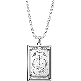 TEAMER Skeleton Tarot Card Necklace Stainless Steel Amulet Marigold Tarot Card Major Arcana Necklaces for Women Men