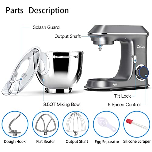 Stand Mixer, Zuccie 660W 6Speed TiltHead Food Mixer, 8L Mixers