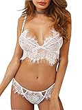 Milumia Women's Sexy 2 Piece Strappy Corset Lace Bra Top + Underwear Babydoll Lingerie Set