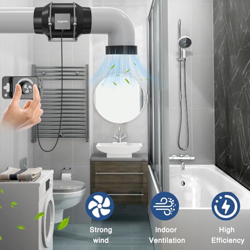Aygrochy Adjustable Duct Fan 125 mm, Exhaust Fan 416 m³/h, EC Motor Pipe Fan with EU Plug, for Basement, Garage, Kitchen, Bathroom, Grow Tents, Hydroponics, Ventilation and Exhaust Fan