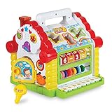 Colorful Musical Baby Fun House – Multi Game Educational Kids Toy with Shape Sorters, Music, Animal and Geometric Blocks, Piano Keys and Counting Math Beads