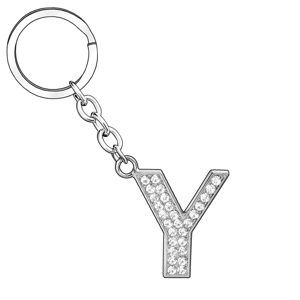 A B C D E F G H I J K L M N O P Q R S T U V W X Y Z Letter Keyring Keychain for Women Girl Family Best Friend Silver Crystal Jewellery (Y) — image 1