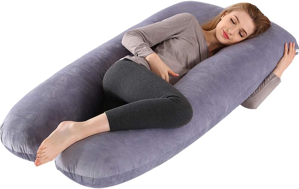Pregnancy Pillow, U-Shaped 52" Full Body Maternity Pillow for Pregnancy Women Sleeping with Washable Velvet Outer Cover - Support for Back, Hips, Legs, Belly (Grey): Kitchen & Dining