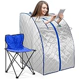 Infrared FAR IR Negative Ion Portable Indoor Personal Spa Sauna by Durherm with Air Ionizer, Heating Foot Pad and Chair, 30 Minutes Timer, Large, Silver
