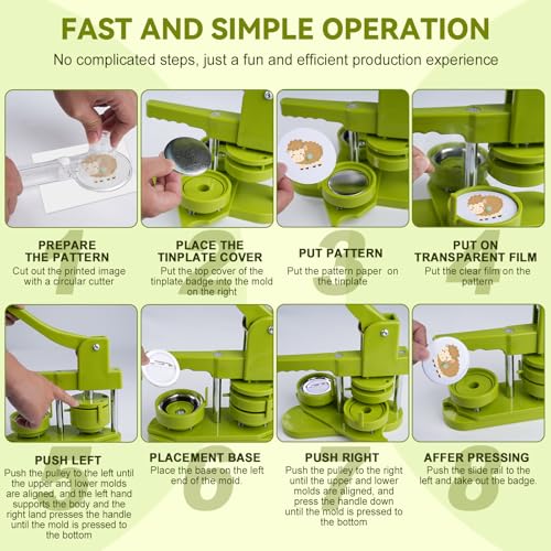 Máquina de Fazer Bottons 25 mm (0,98"/1 pol.), Kit para Produção de Bottons com 100 Conjuntos, Cortador Circular e Chave Hexagonal, para DIY, Artesanato, Atividades Escolares e Lazer em Família