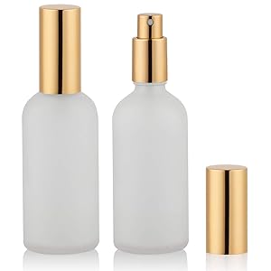 Glass Spray Bottle 4oz, Empty Frosted Perfume Atomizer, Fine Mist Spray,Gold Sprayer (2 PACK)