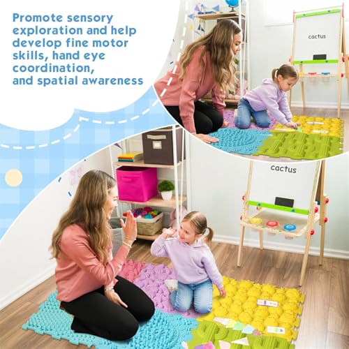 AM ANNA Sensory Mats for Autistic Children 12PCS, Massage Game Mats Puzzle Play Mats Textured Sensory Floor Tiles for Kids Toddlers Sensory Room Must Have, Puzzle Floor Mats Carpet (12 Pcs)