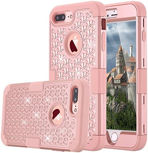 iPhone 7 Plus Case, AOKER Dimond Hybrid Heavy Duty Shockproof Full-Body Protective Case with Dual Layer [Hard PC+ Soft Silicone] Impact Protection for Apple iPhone 7 Plus 5.5 Inch (Rose Gold)