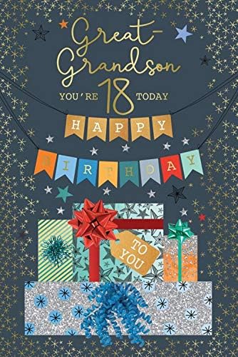 Card 18 Today Great Grandson 18th Presents Design Happy Birthday Lovely Verse, Green, 15.2cm x 22.8cm