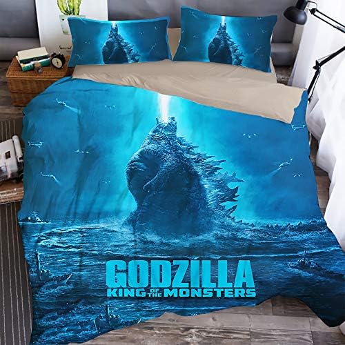 Huli Printed Godzilla Dinosaur Duvet Cover Soft Microfiber 3D Cartoon Bedding Sets with 3 Pieces 1 Duvet Cover 2 Pillowcases, Best Gift for Kids,Queen