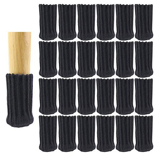 Conblomi 24 PCS Chair Leg Socks Non Slip Anti-Noise High Elastic Chair Leg Floor Protectors Caps Set, Knitted Furniture Sock fit Diameter from 1" to 2" (Black)