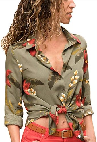 HUUSA Womens Button Up Blouses V Neck Color Block Stripes Work Casual Long Sleeve Shirt Tops