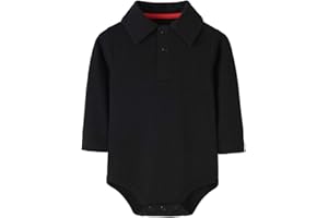 TEACH LEANBH Baby Boys Pure Color Cotton Short Long Sleeve Polo Bodysuit 3-24 Months (Black/Long Sleeve, 12 Months)