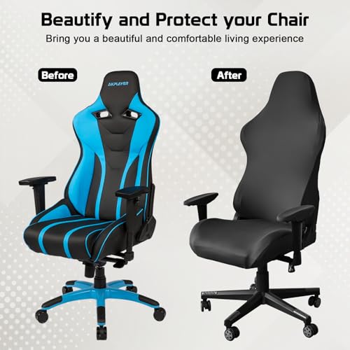 Starvortex 6 Pieces Elastic Gaming Chair Covers, Black Soft Breathable Office Chair Covers, Elastic Chair Covers for Gaming Chair, Office Chairs, with Arm Covers and Headphone Covers