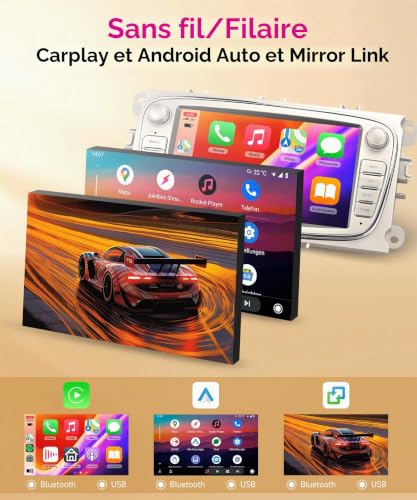 6G+128G 8 Core Wireless Carplay Android Car Radio for Ford Focus II MK2 Mondeo S-Max C-Max Galaxy 7 Pollici Car Radio Android Auto GPS WiFi Mirror Link Bluetooth FM/RDS/DSP/SWC Telecamera Posteriore