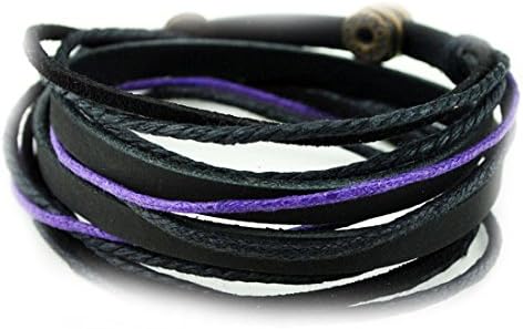 Irecall Black Leather Friendship Gift Purple Ropes Bracelet Women Men Multilayer Wrap Bracelet