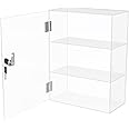 Choowin 3 Shelf Acrylic Display Case with Lock Key, Clear Locking Display Case Showcase Cabinet with Fixed Shelves - Safe Storage for Collectibles, 12x6x16 inch
