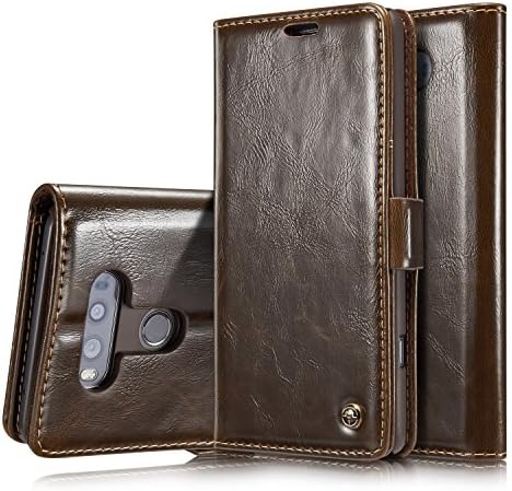 LG V20 Case,HIPICB Handmade Leather Wallet Phone Case, Stand Feature[Credit Card Slot] [Magnetic Closure] Slim Fit,Folio Stand Protective Cover for LG V20 (Brown)