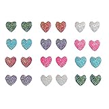 24 Cute Heart Shaped Earring Studs Set (12 Pairs), Glittery! , in Assorted