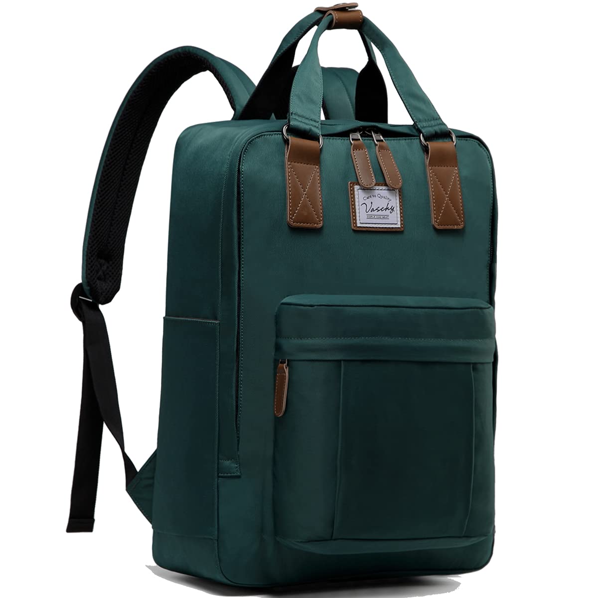 VASCHY Backpack for Women, Men Vintage School Travel Work Rucksack (Dark Green)