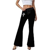 Milumia Women's Y2K Goth Velvet Pants Bell Bottom Flare Wide Leg Leggings