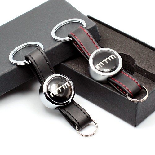 Stanniz(TM) MTM Tuning Audi Volkswagen VW Leather Metal Strap Keychain Key Loop Ring Fob Holder (Black Stitch)