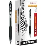 Zebra Sarasa Retractable Gel Ink Pens, Fine Point 0.5mm, Black, Rapid Dry Ink, 12-Count