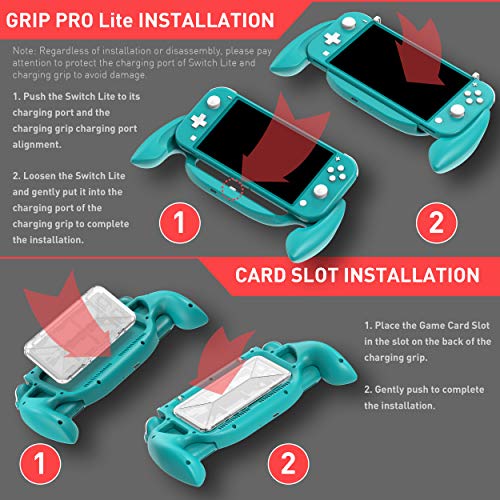 MEQI Hand Grip Case for Nintendo Switch Lite, Ergonomic Gaming Charging Case with Game Storage Case, Fast Charge Compatible 5V 2A AC Adapter with Type-C Cable for Switch Lite Console - Blue