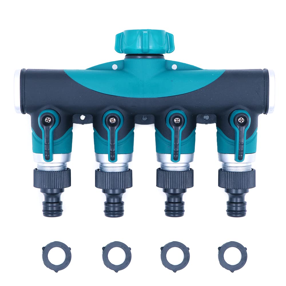 ZONADAH 4 Way Hose Splitter Independent Switch Garden Hose Splitter Metal Valve Water Splitter Hose with 1/4' Quick Connectors