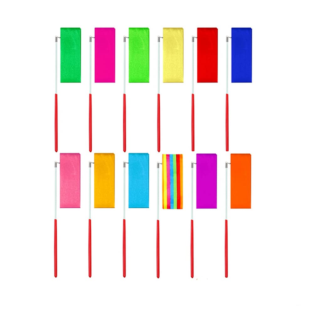 QUUPY 12Pcs 2 Meter Dance Ribbons Streamers Rhythmic Gymnastics Ribbon Sticks for Talent Shows Artistic Dancing Baton Twirling (Color Random)
