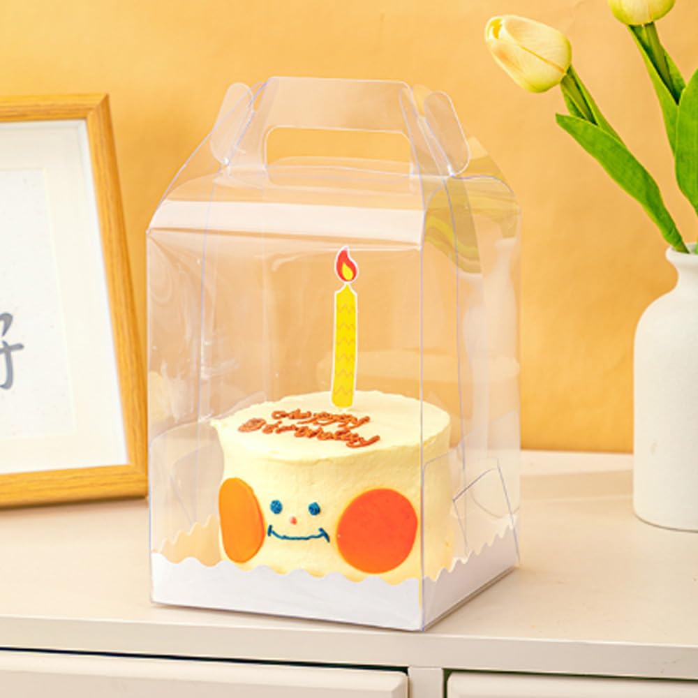 DZOZO 10Pcs Transparent Cake Box, Square Plastic Baking Box, Cupcake Containers, Display Box Carrier, Cake Holder for Candy Chocolate Dessert, White, Suitable for 3-6 Inch Cakes