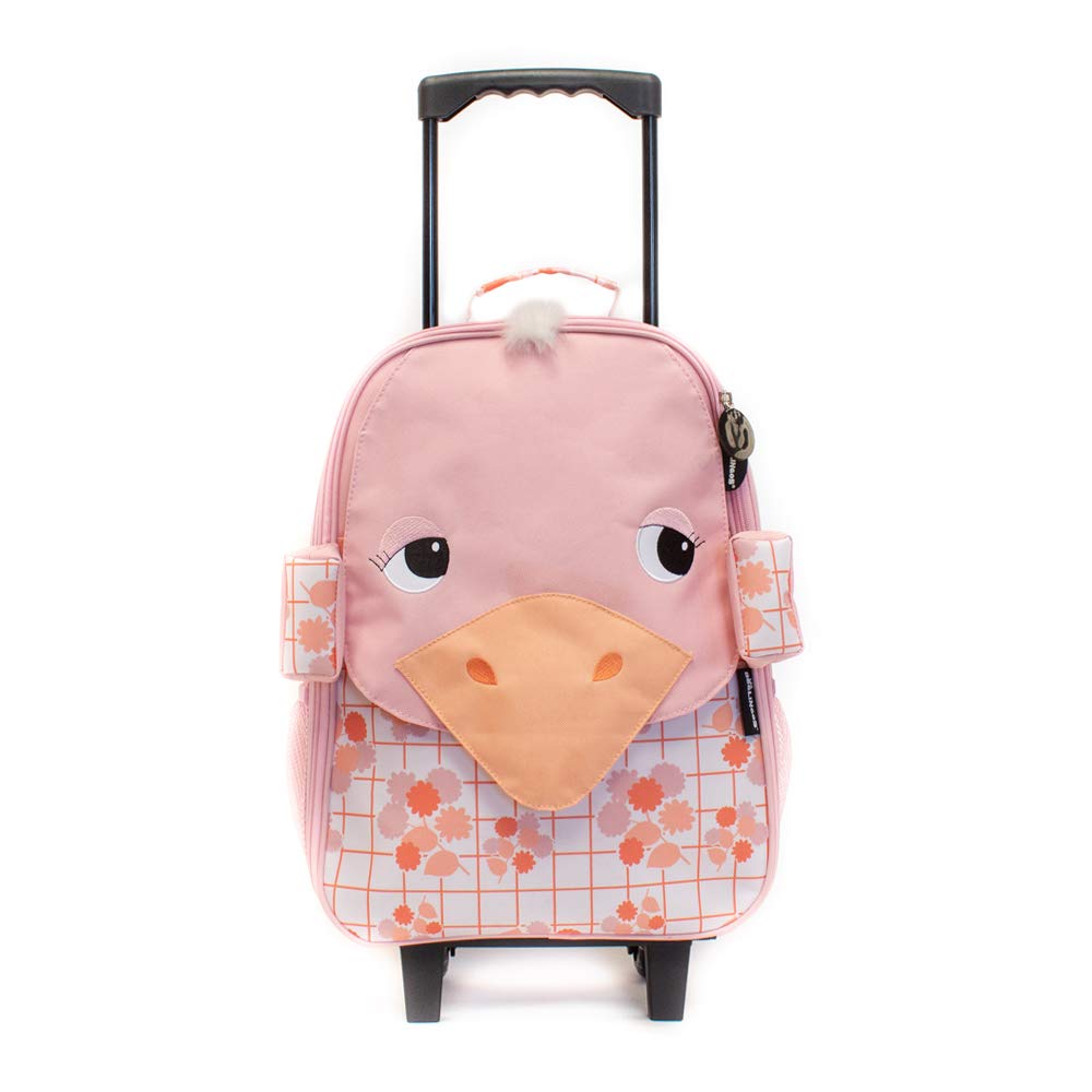 Les Déglingos Pomelos The Ostrich Child's Cabin Suitcase – Girl – Trolley Case with Wheels – 22 L – 48 cm – Soft – Pink