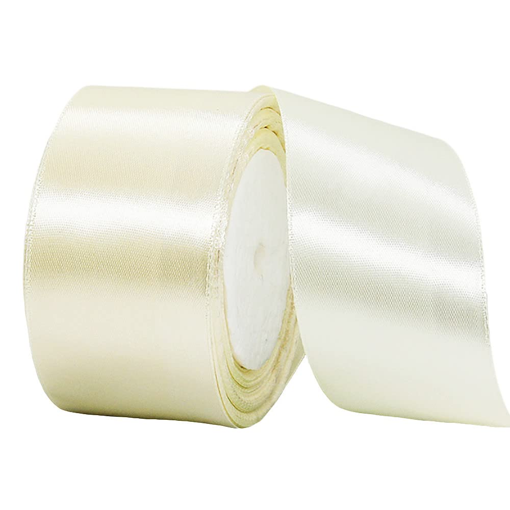 50mm Wide Thick Ivory Ribbon for Gift Wrapping,22m 2Inch Large Fabric Satin Ribbon White Bow for Gift Wrapping,Ribbons for Crafting,Hair,Bouquets,Wedding Car,Presents,Cake,Christmas Decorations
