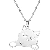 kkjoy Cat with Tilted Head Necklace Stainless Steel Cute Pet Kitty Pendant Jewelry For Cat Lovers Women Charming Ladies