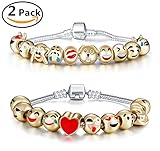 Pawliss 2 Pack Emoji Bracelets 20 Beads Faces Multiple Designs Party Supplies for Kids