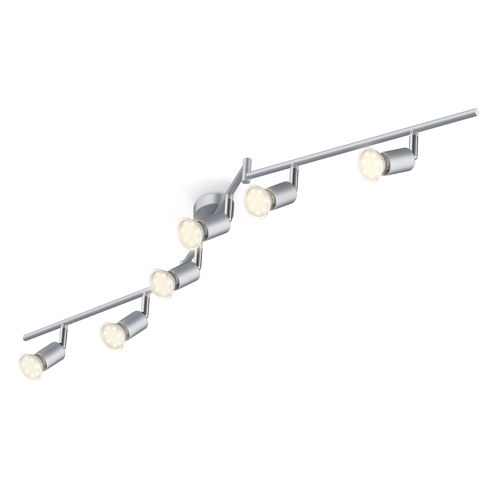 B.K.Licht LED 6 Spot Ceiling Mounted Spotlight with 6X 3W GU10 Bulbs Included and Swivel Design, Titanium
