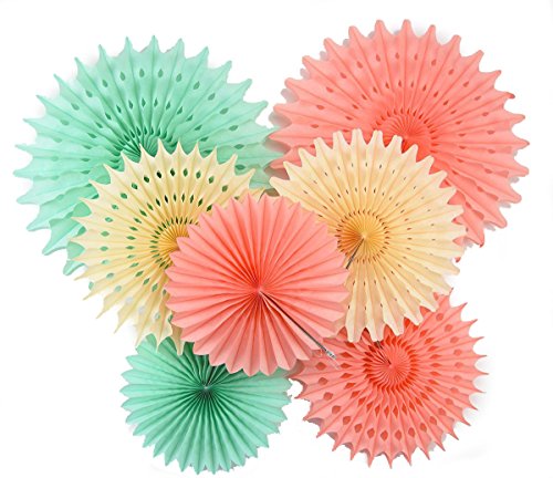 Furuix Paper Honeycomb Tissue Paper Fan Cream Mint Green Peach for Baby Shower Birthday Decor Wedding Decor Party Decor Wall Hanging Decoration Mint Green Decor Tissue Pompom Flower Hanging Paper Fans