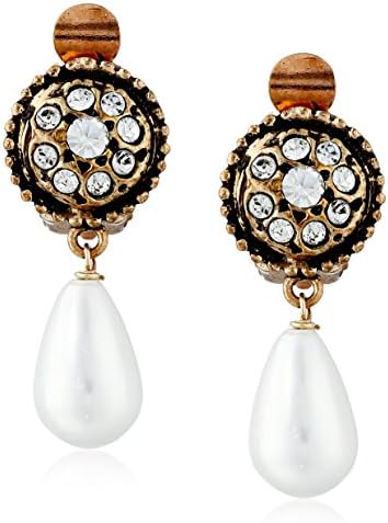 Azaara Vintage Button Majorca Pearl Drops Clip-On Earrings