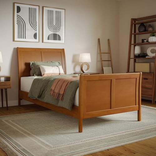 AFI, Valencia Twin XL Solid Wood Low Profile Sleigh Platform Bed with Matching…