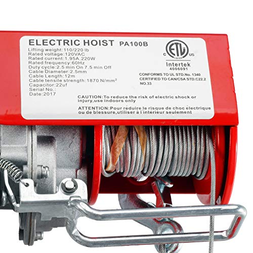 Partsam 220 Lift Electric Hoist Crane Remote Control Power System, Zinc-Plated Steel Wire Overhead Crane Garage Ceiling Pulley Winch w/Premium Straps (w/Emergency Stop Switch) - Image 2