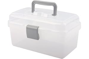 BangQiao Multipurpose Plastic Storage Container Box with Handle and Latch Lock, Clear Gray